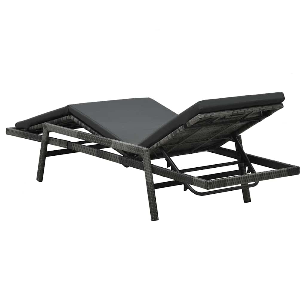 vidaXL Ligbed met kussen poly rattan grijs, foto 3