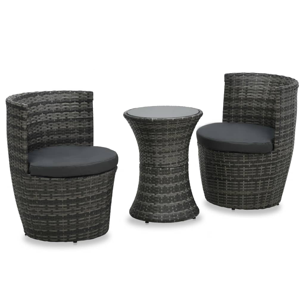 

vidaXL 3 Piece Bistro Set with Cushions Poly Rattan Gray