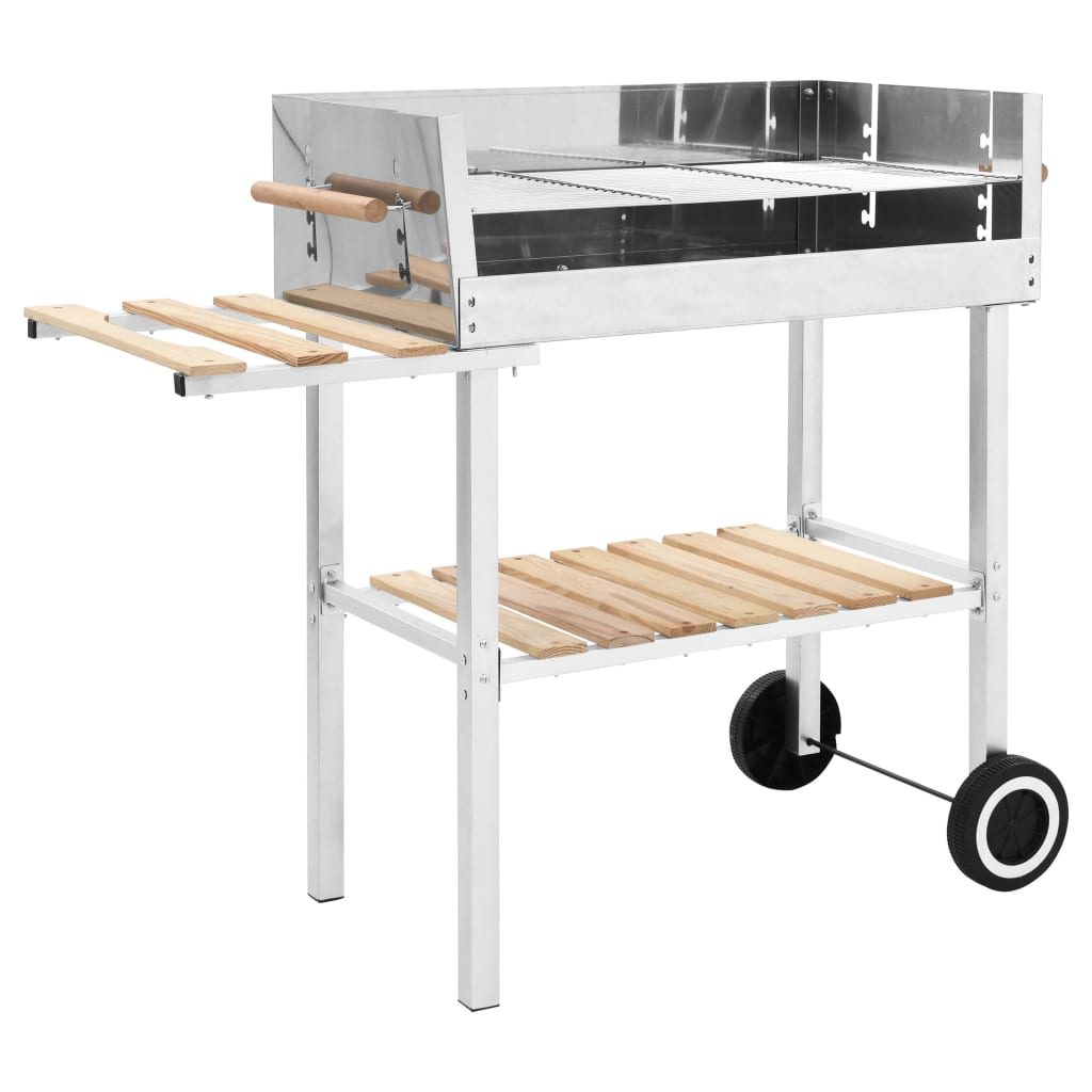 Image of vidaXL XXL Trolley Charcoal BBQ Grill Stainless Steel with 2 Shelves