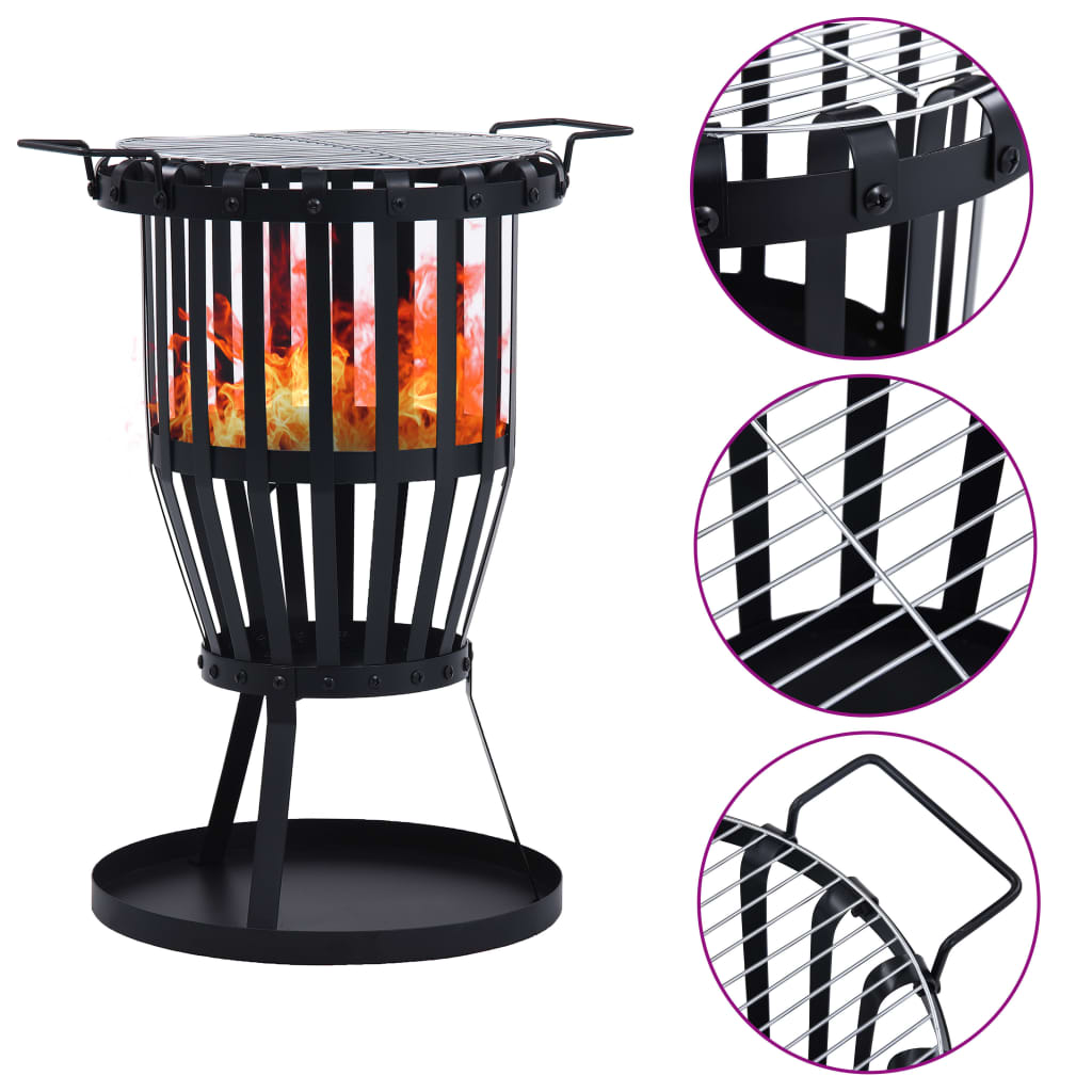 Photos - Electric Fireplace VidaXL Garden Fire Pit Basket with BBQ Grill Steel 19" 