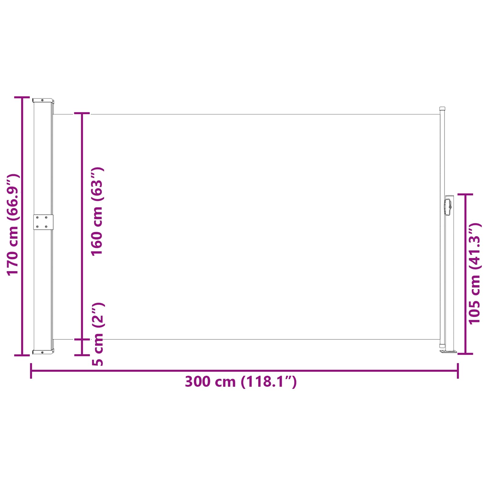 Patio Retractable Side Awning size guide