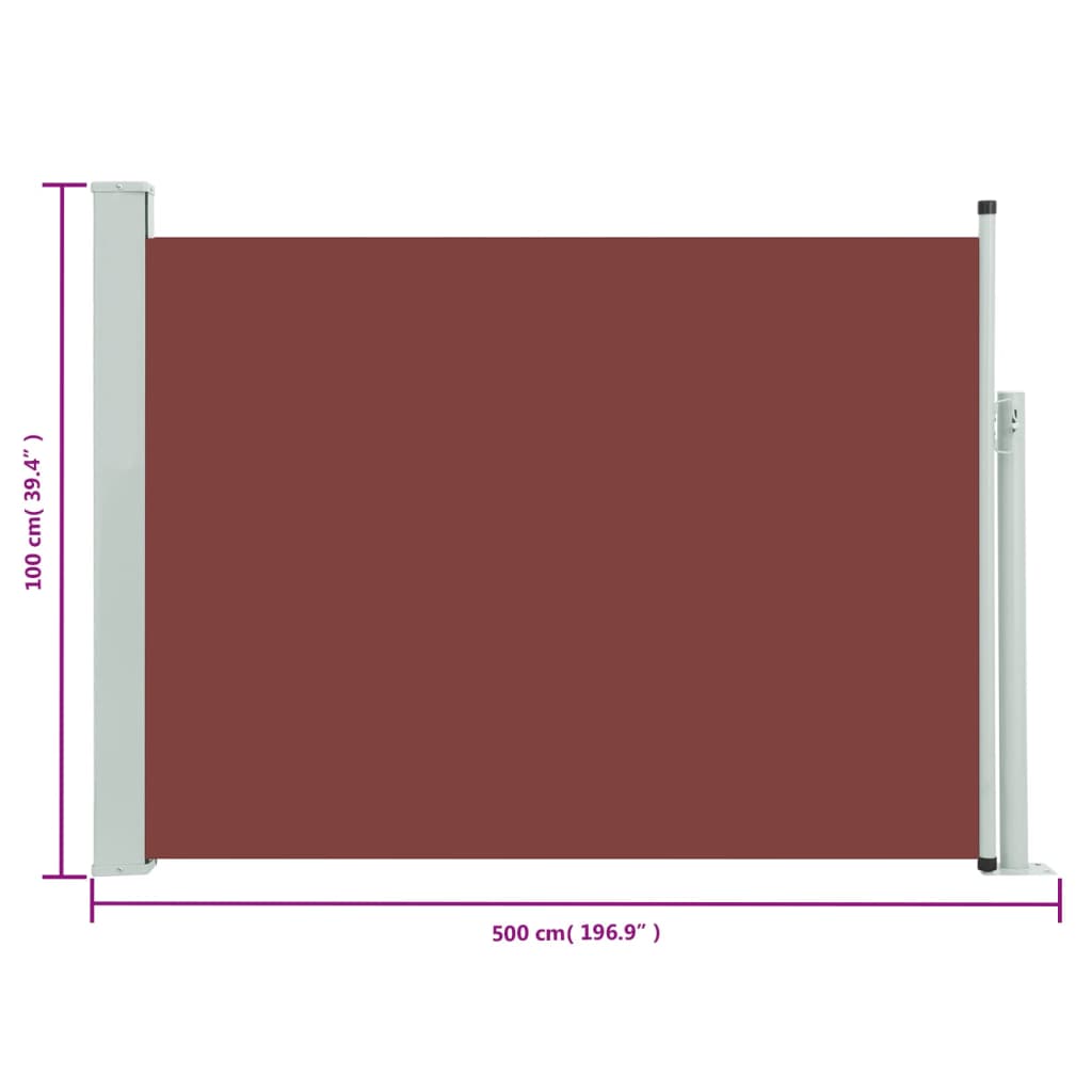 barna behúzható oldalsó teraszi napellenző 100 x 500 cm