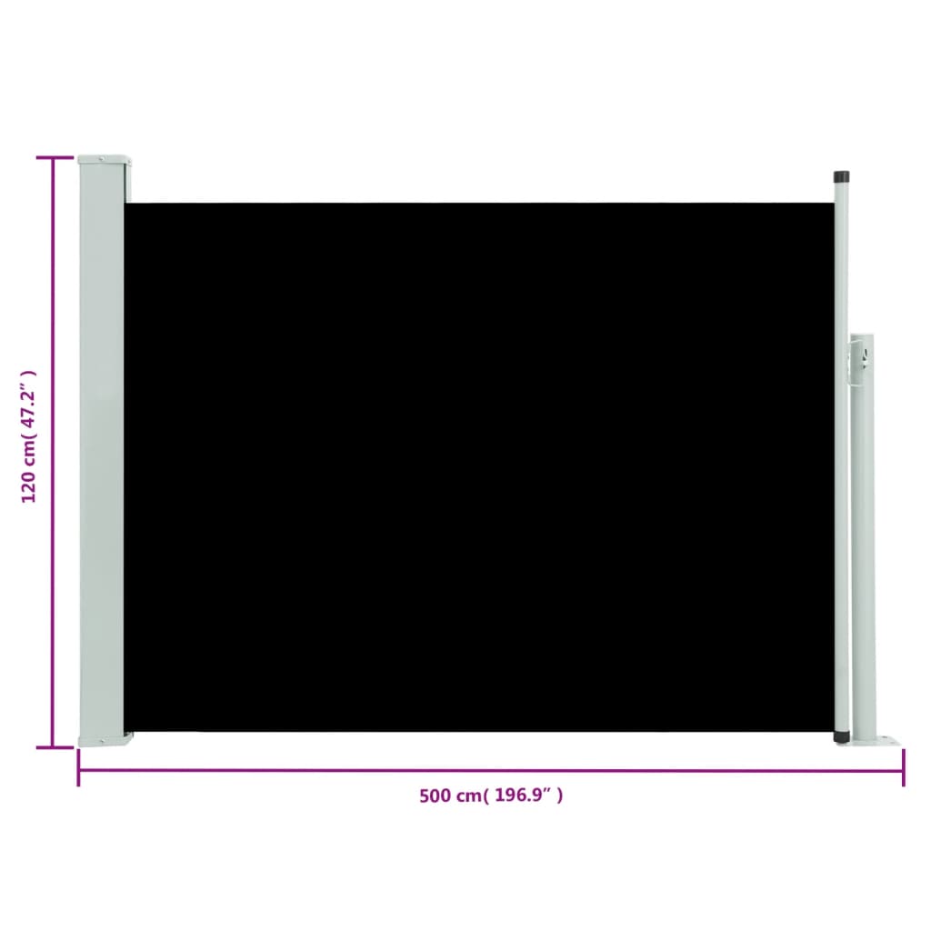 Wysuwana markiza boczna na taras, 120 x 500 cm, czarna