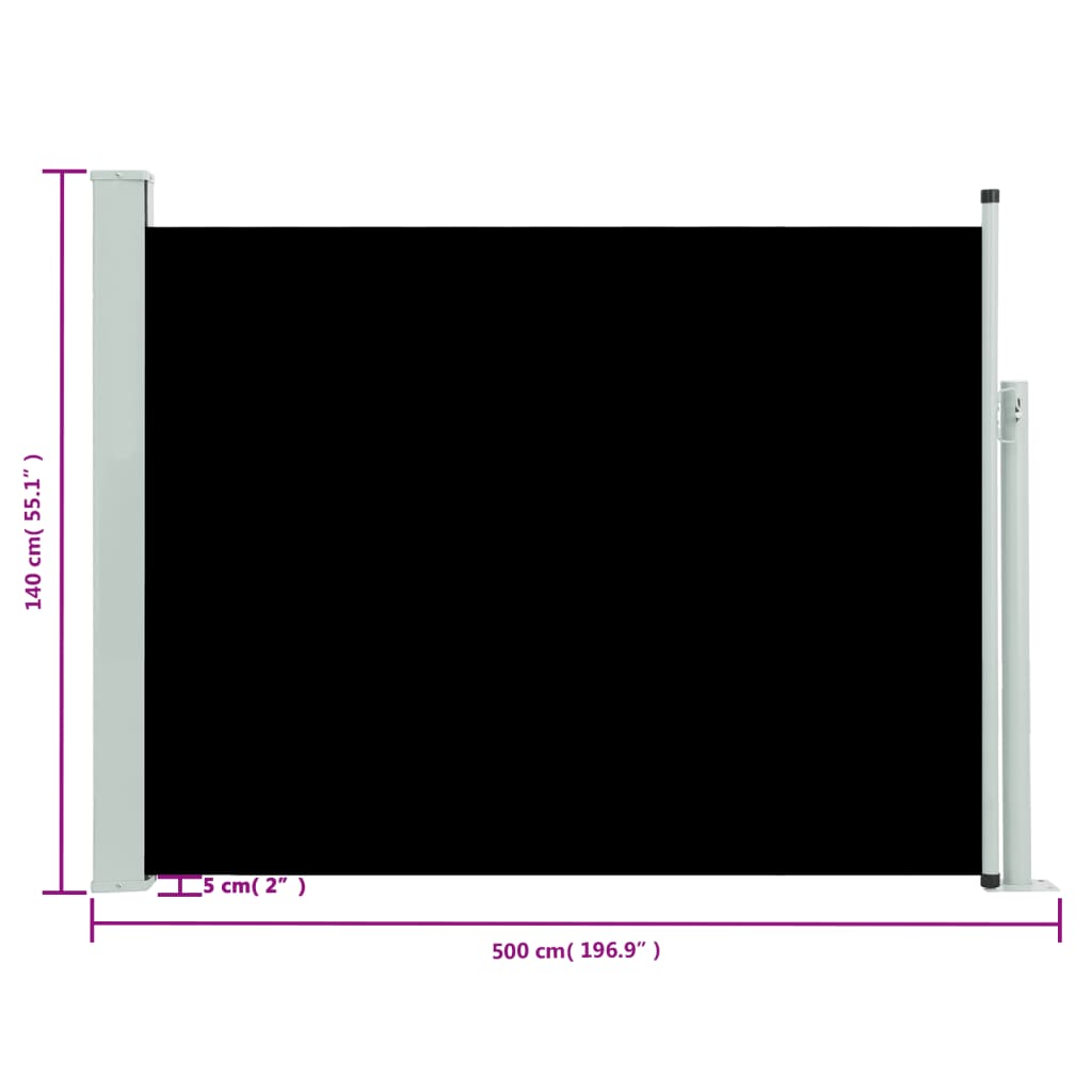 Ausziehbare Seitenmarkise 140×500 cm Schwarz | Stepinfit.de