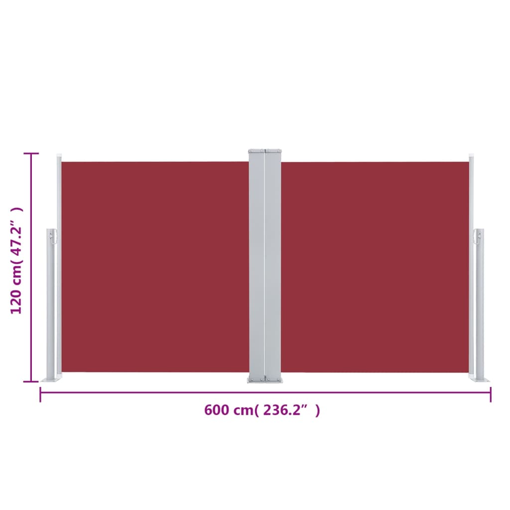 Uvlačiva bočna tenda 120 x 600 cm crvena