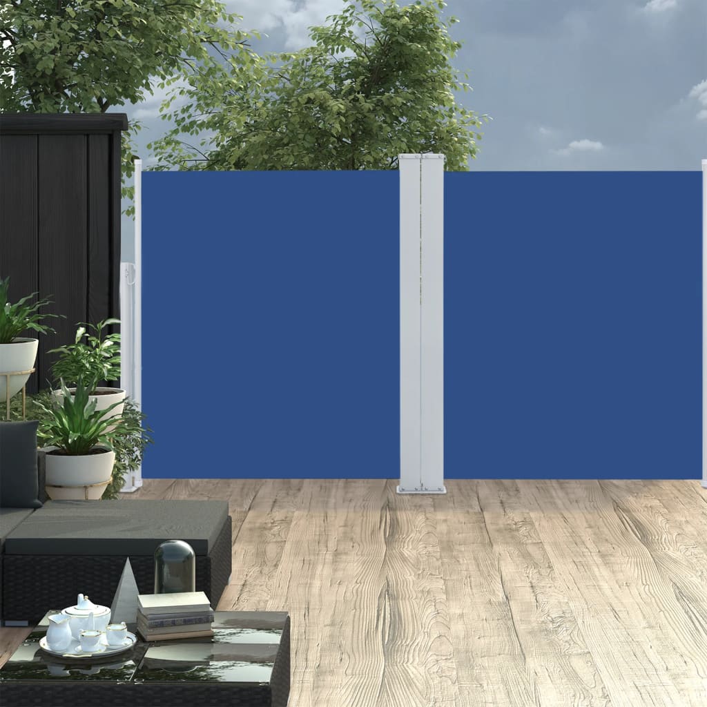 Zatahovací boční markýza / zástěna modrá 140 x 600 cm