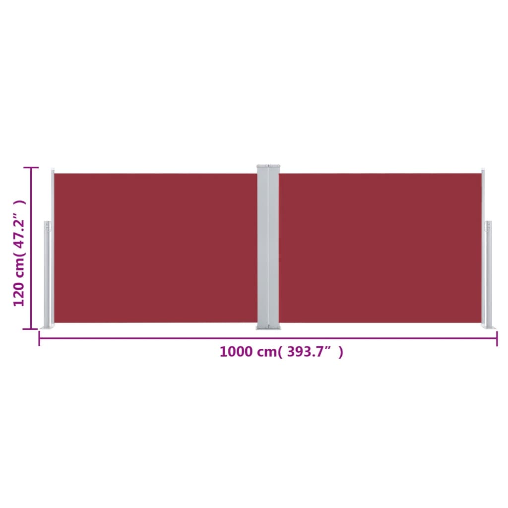 piros behúzható oldalsó napellenző 120 x 1000 cm