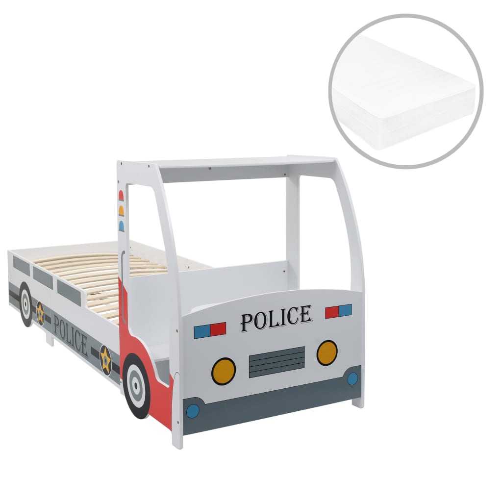 Polizeiauto-Kinderbett mit Memory-Schaum-Matratze 90×200 cm | Stepinfit