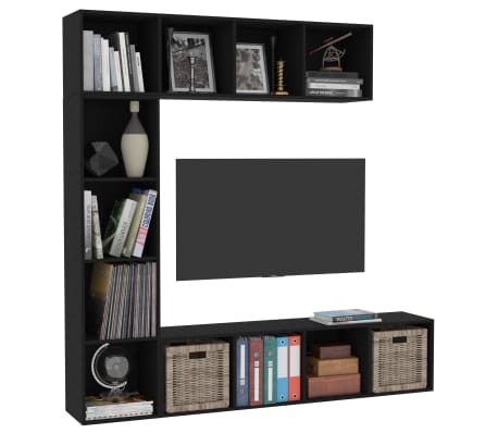 vidaXL Ensemble de biblioth&egrave;que/meuble TV 3 pcs Noir 180x30x180 cm