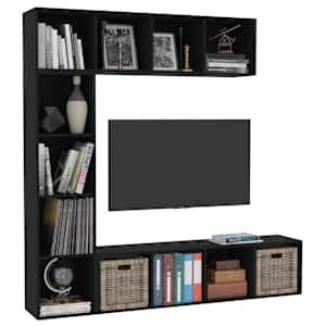 vidaXL Ensemble de biblioth&egrave;que/meuble TV 3 pcs Noir 180x30x180 cm