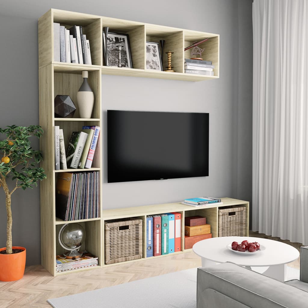 vidaXL 3-tlg. Bücher-/TV-Schrank Set Sonoma-Eiche 1180x30x180 cm