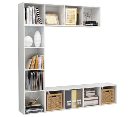 vidaXL 3-delige Boekenkast-/tv-meubelset 180x30x180 cm hoogglans wit