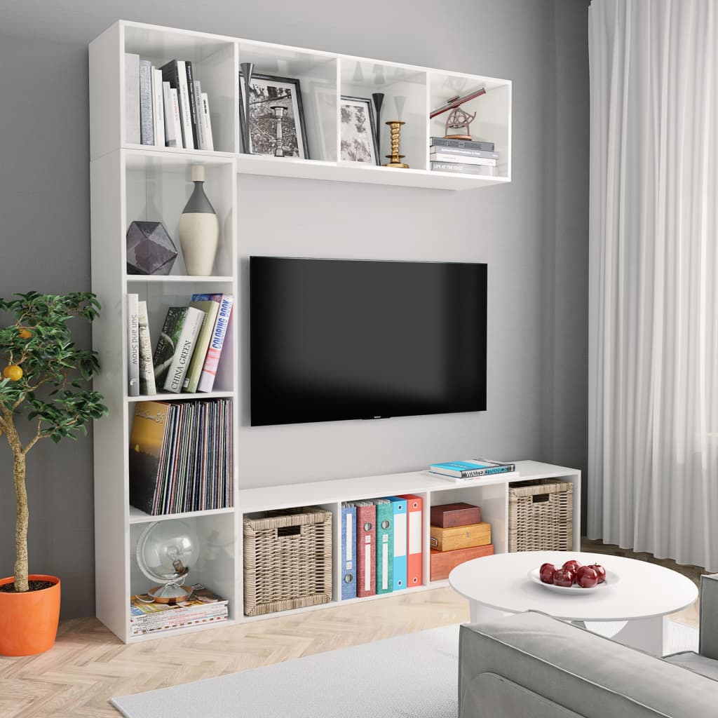 vidaXL 3-tlg. Bücher-/TV-Schrank Set Hochglanz-Weiß 180x30x180 cm