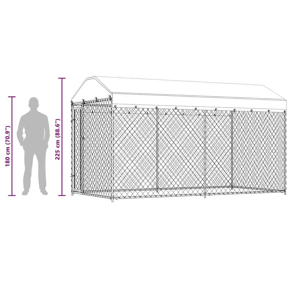 suņu voljērs ar jumtu, 382x192x225 cm