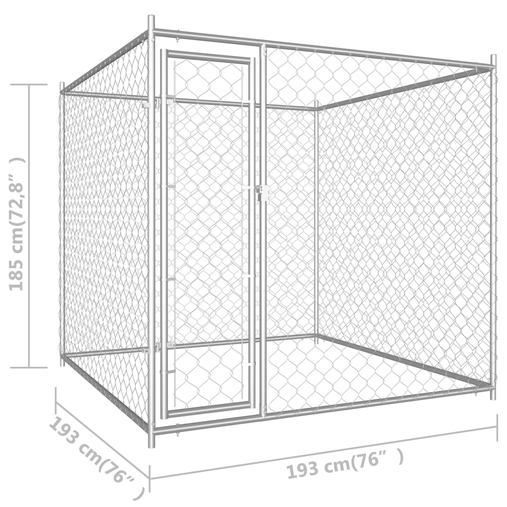 Chenil d'extérieur en acier galvanisé pour chien - Panneaux à mailles - 193x193x185 cm - 4m²