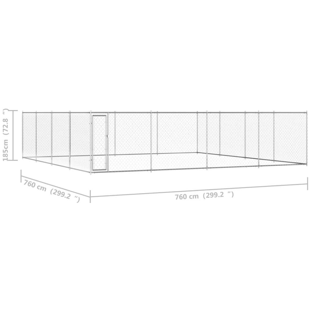 Chenil d'extérieur en acier galvanisé pour chien - Panneaux à mailles - 760x760x185 cm - 60m²