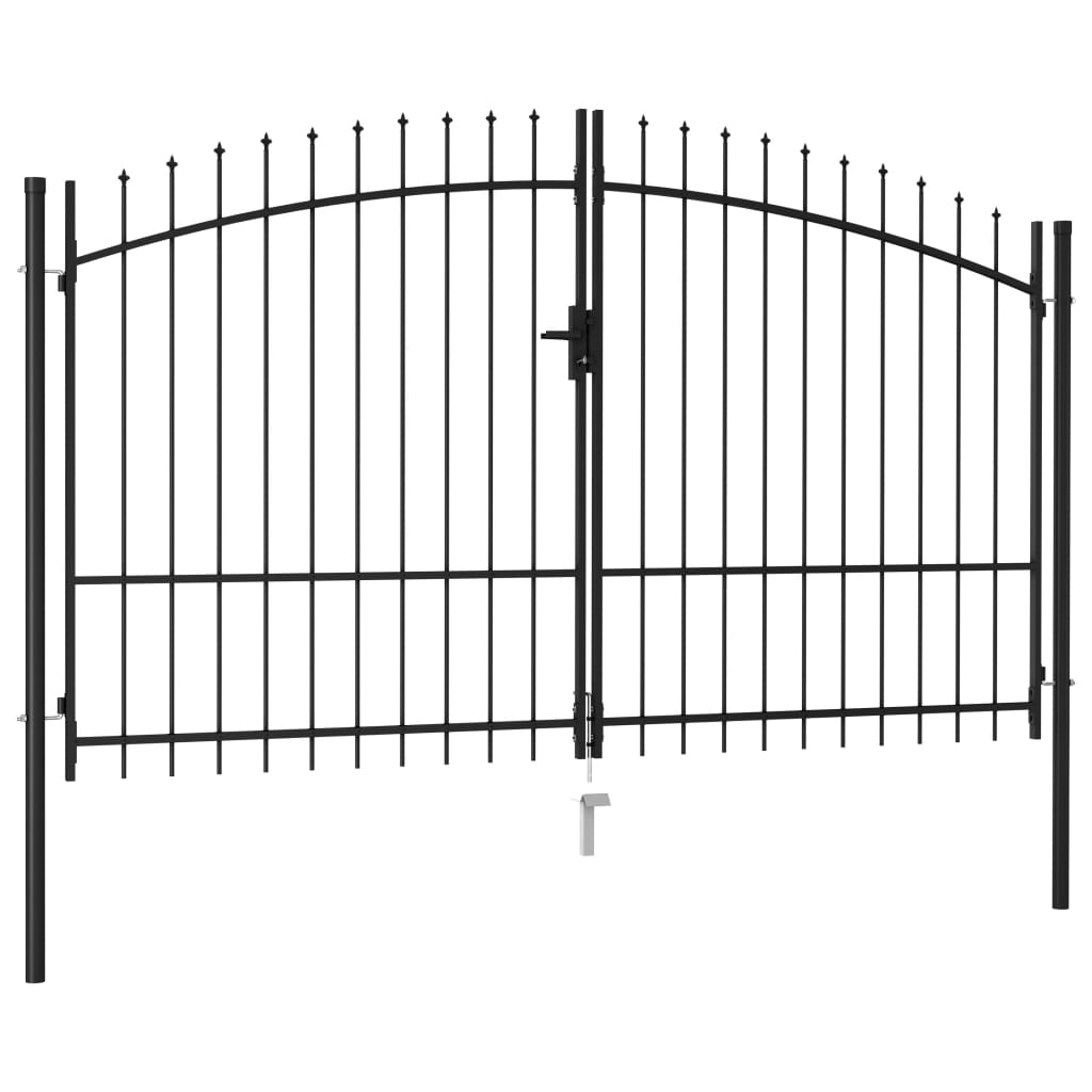 vidaXL Poartă de gard cu ușă dublă, vârf ascuțit, negru 3×1,75 m oțel vidaxl.ro