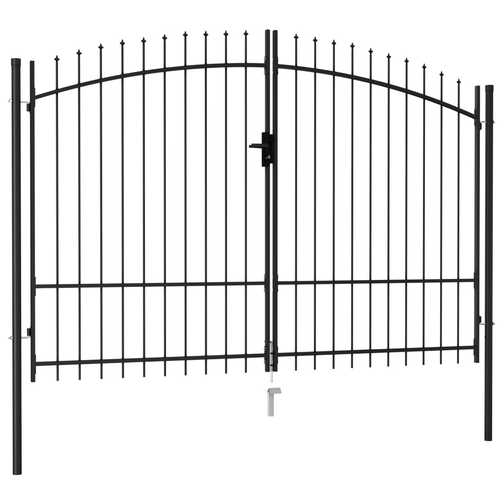 vidaXL Poartă de gard cu ușă dublă, vârf ascuțit, negru, 3×2 m, oțel 3x2