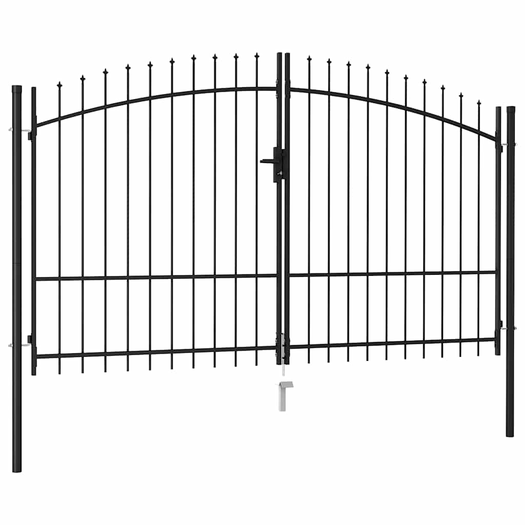 vidaXL Poartă de gard cu ușă dublă, vârf ascuțit, negru, 3x2 m, oțel