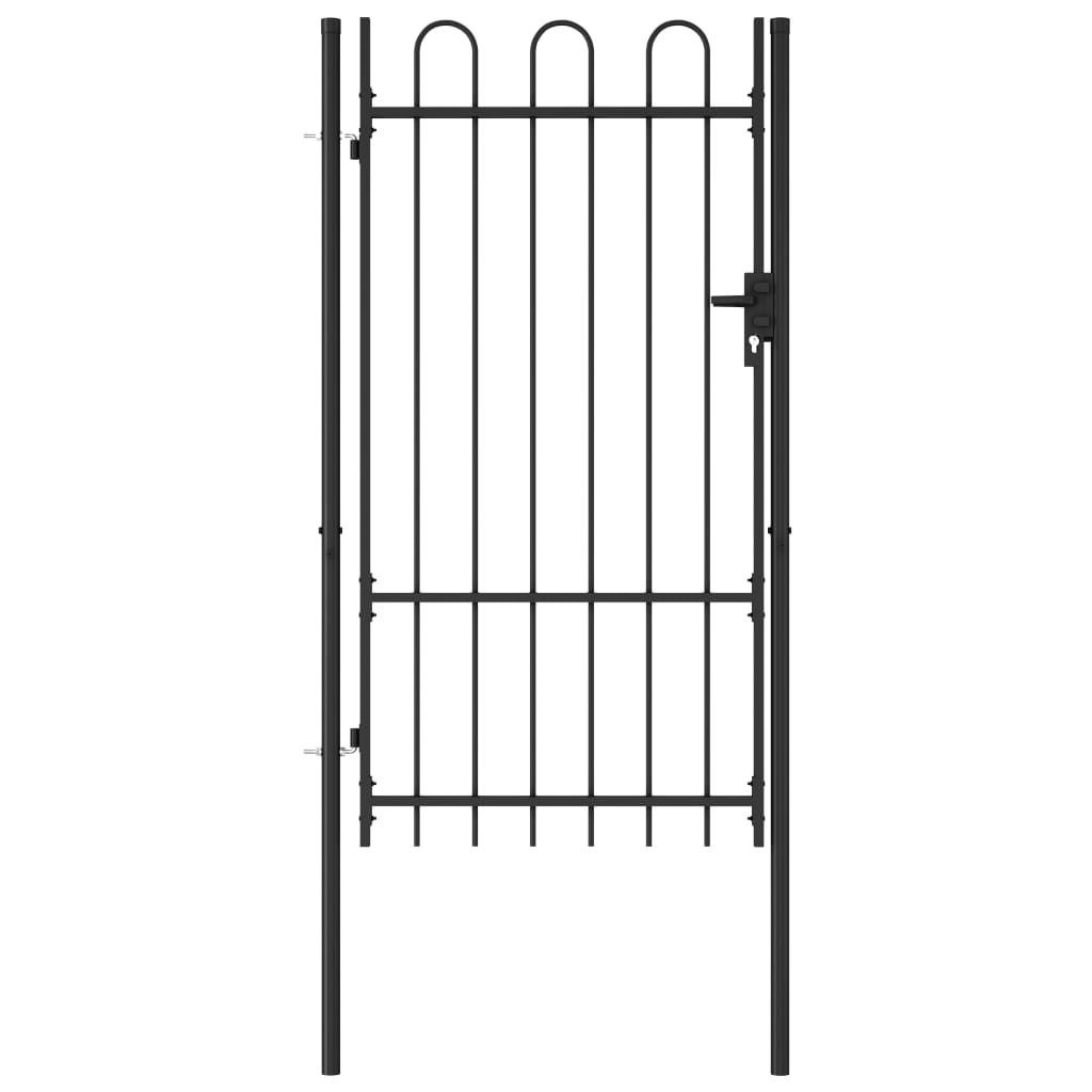 Image of vidaXL Fence Gate Single Door with Arched Top Steel 1x1.75 m Black