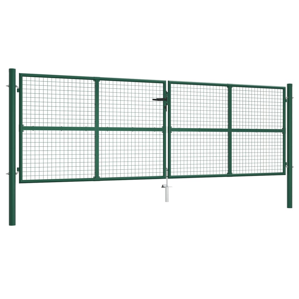vidaXL Poartă de grădină din plasă, verde, 400 x 125 cm, oțel vidaxl.ro