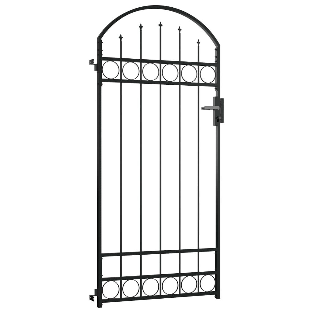 vidaXL Poort met gebogen bovenkant 89x200 cm staal zwart afbeelding