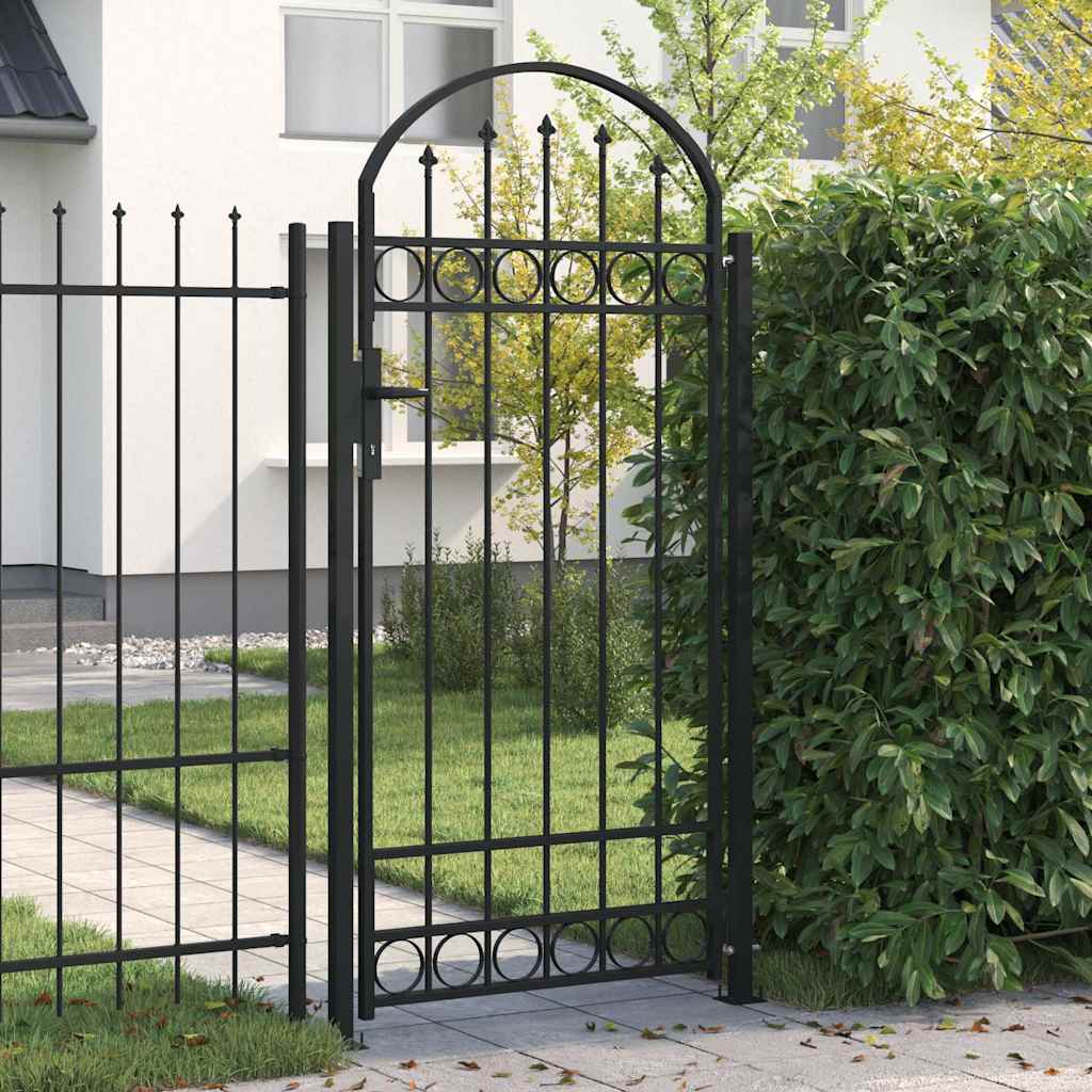 vidaXL Zauntor mit Gewölbter Spitze Stahl 89x200 cm Schwarz