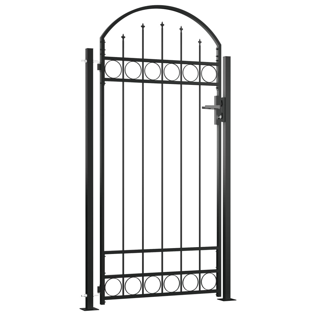 

vidaXL Poort met gebogen bovenkant en 2 palen 105x204 cm zwart