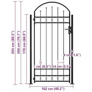 Plotová branka ASSEN s klenutým vrcholem a 2 sloupky 105 x 170 cm černá - obrázek 8