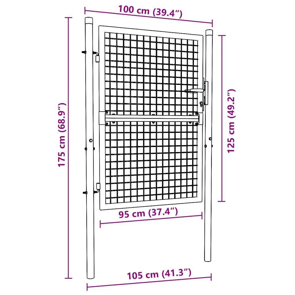 Portail en Maille de Jardin tendance Acier Galvanisé 100x200 cm Portillon Porte vidaXL