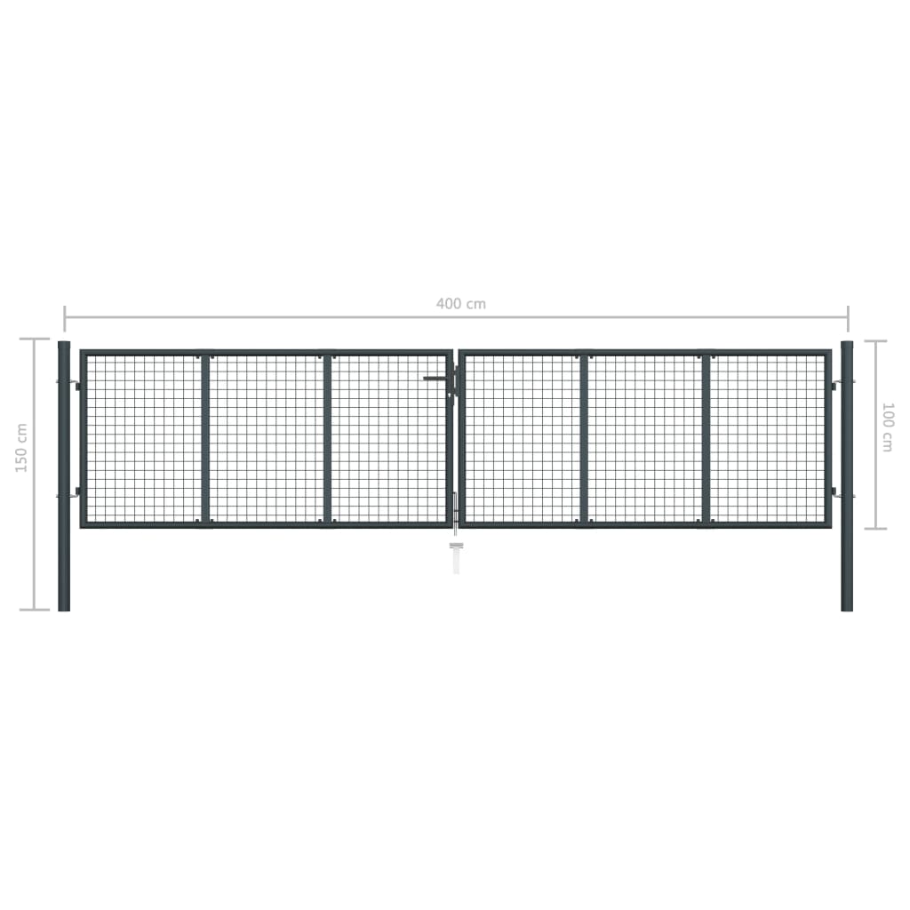 Portail en Maille de Jardin officiel Acier Galvanisé 400x175 cm Portillon Porte vidaXL