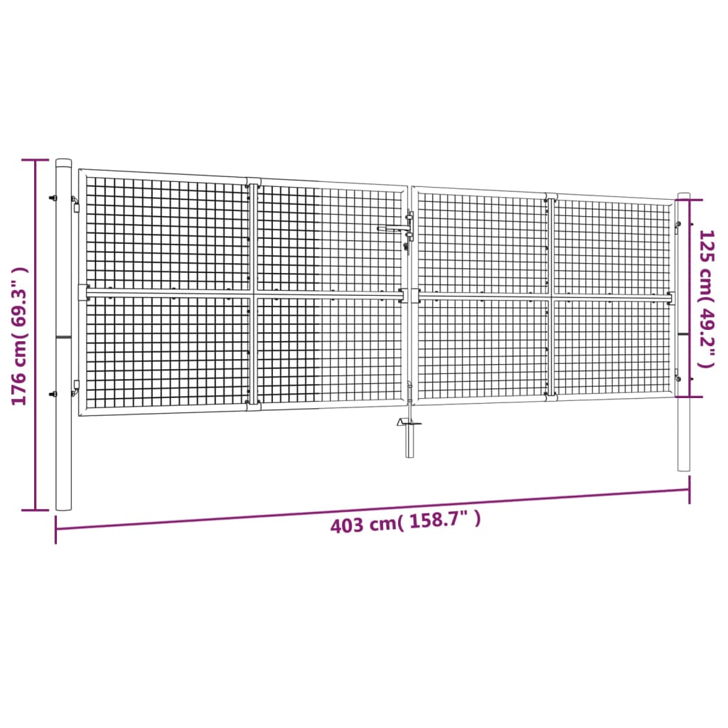 Portail en Maille de Jardin Acier Galvanisé 400x175 cm Portillon Porte points de vente vidaXL