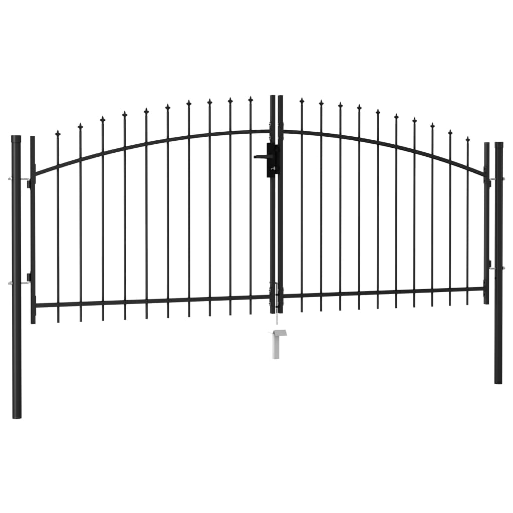 Dvoukřídlá zahradní brána s hroty ocelová 3 x 1,25 m černá