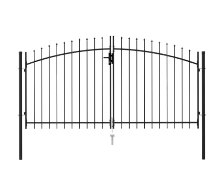 Vidaxl Fence Gate Double Door With Spike Top Steel 9 8 X4 9 Black Vidaxl Com