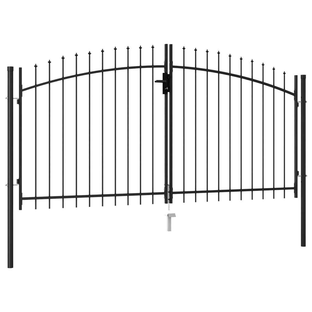 Dvoukřídlá zahradní brána s hroty ocelová 3 x 1,5 m černá