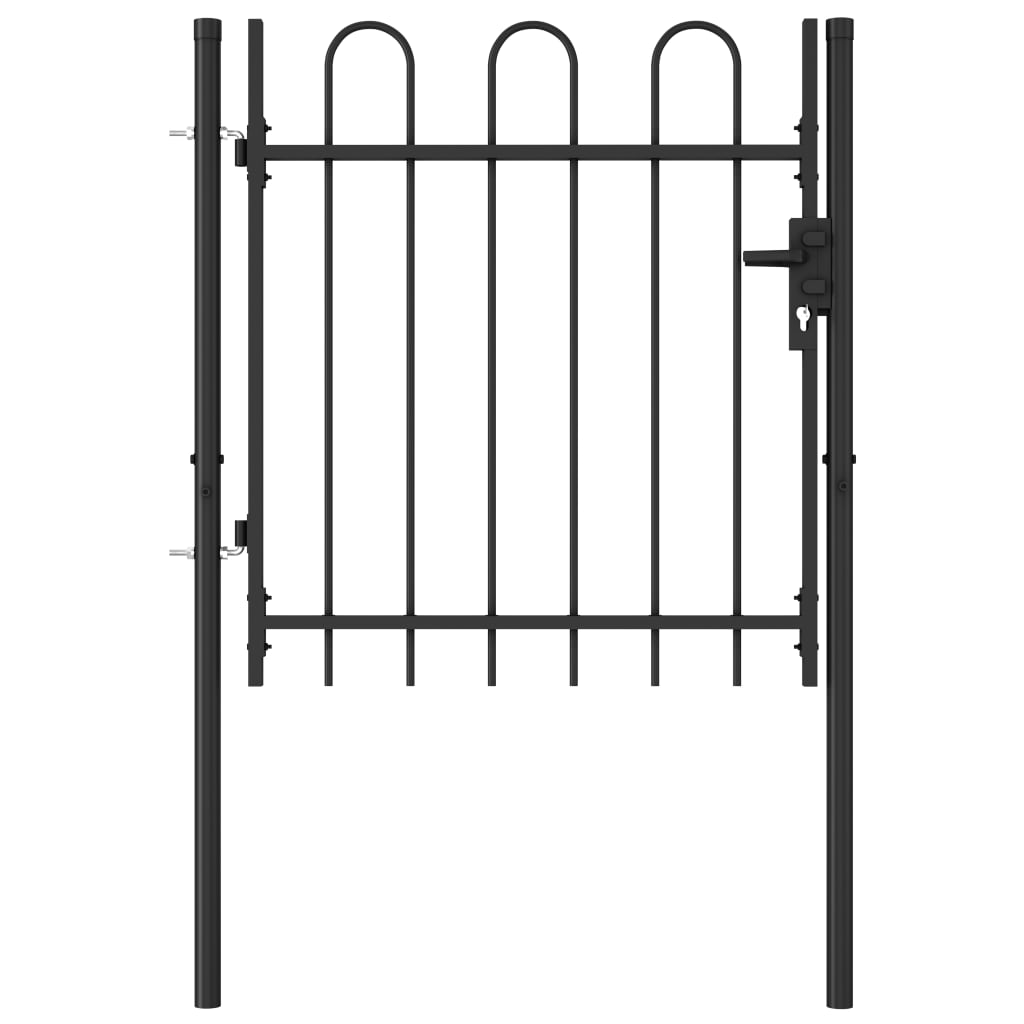 vidaXL Poartă de gard cu o ușă, vârf arcuit, negru, 1 x 1 m, oțel vidaxl.ro