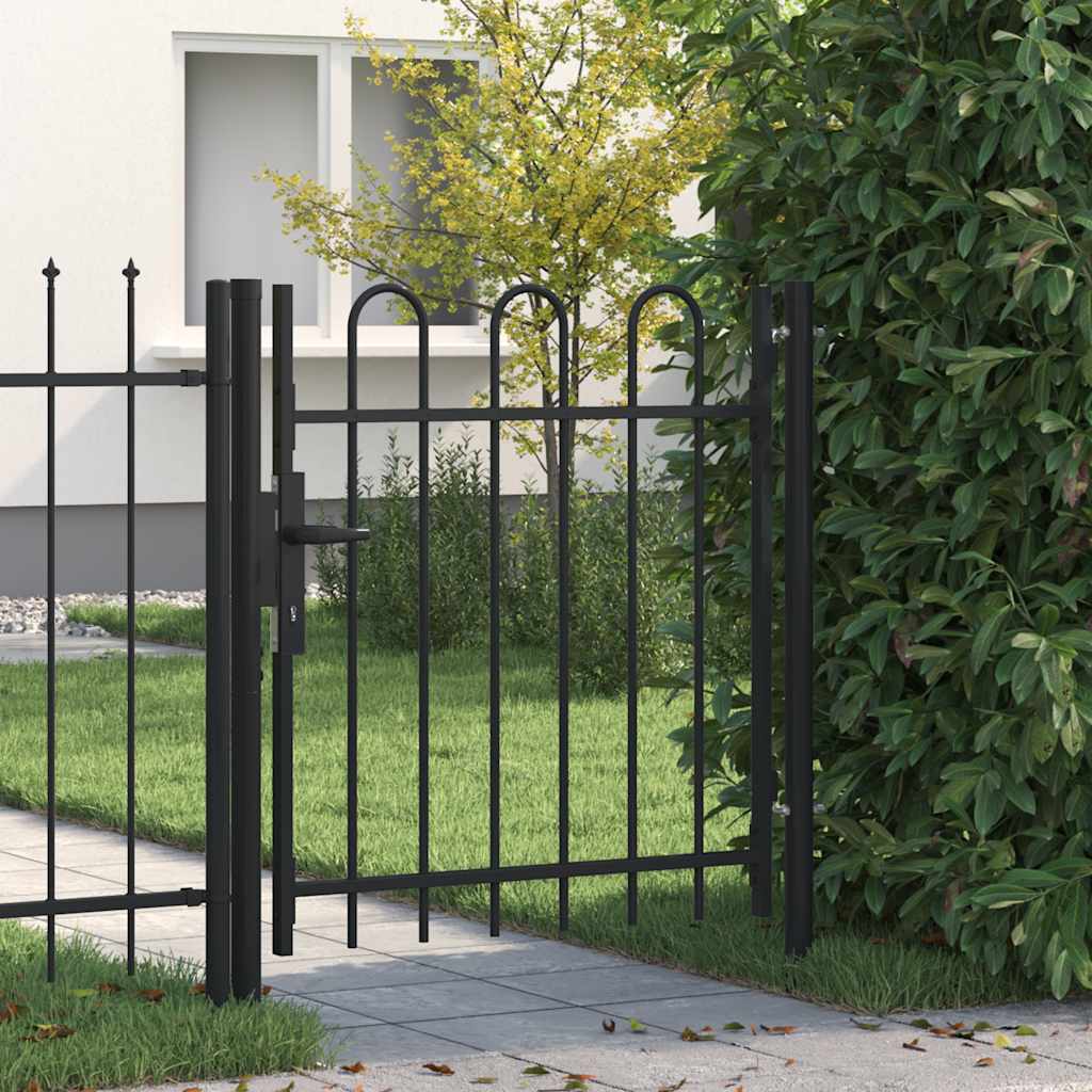 vidaXL Zauntor Einzelflügel Gewölbte Spitze Stahl 1 x 1 m Schwarz