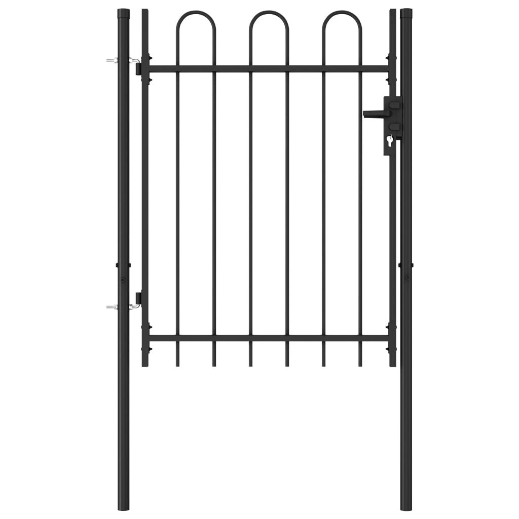 vidaXL Poartă de gard cu o ușă, vârf arcuit, negru, 1 x 1,2 m, oțel vidaXL imagine 2022 1-1.ro