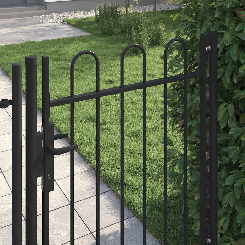 vidaXL Poartă de gard cu o ușă, vârf arcuit, negru, 1 x 1,2 m, oțel