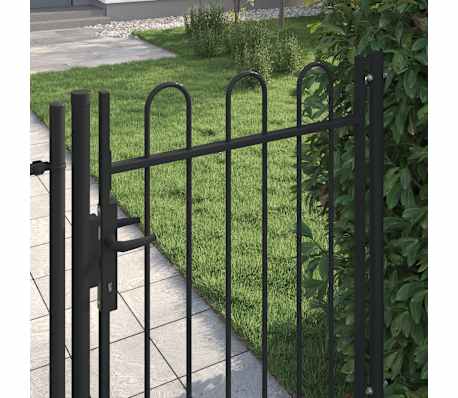 vidaXL Gjerdeport Boxtel Enkeld&oslash;r med buet topp st&aring;l 1x1,2 m svart