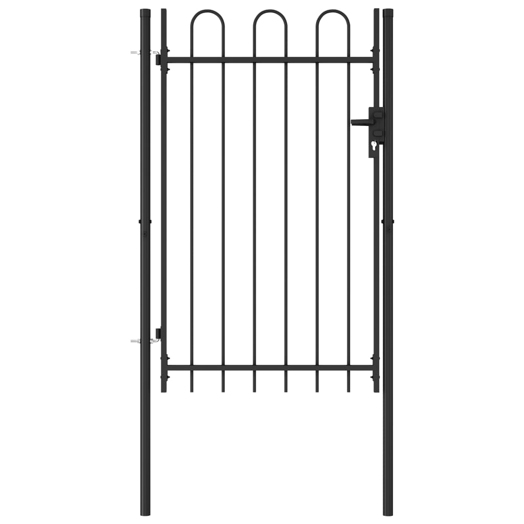 vidaXL Poartă de gard cu o ușă, vârf arcuit, negru, 1 x 1,5 m, oțel vidaXL