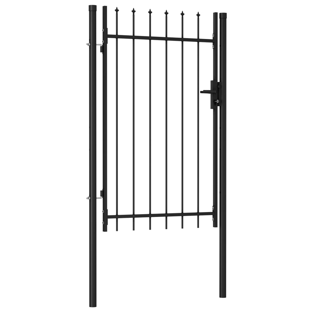Poartă de gard cu o ușă, vârf ascuțit, negru, 1 x 1,5 m, oțel