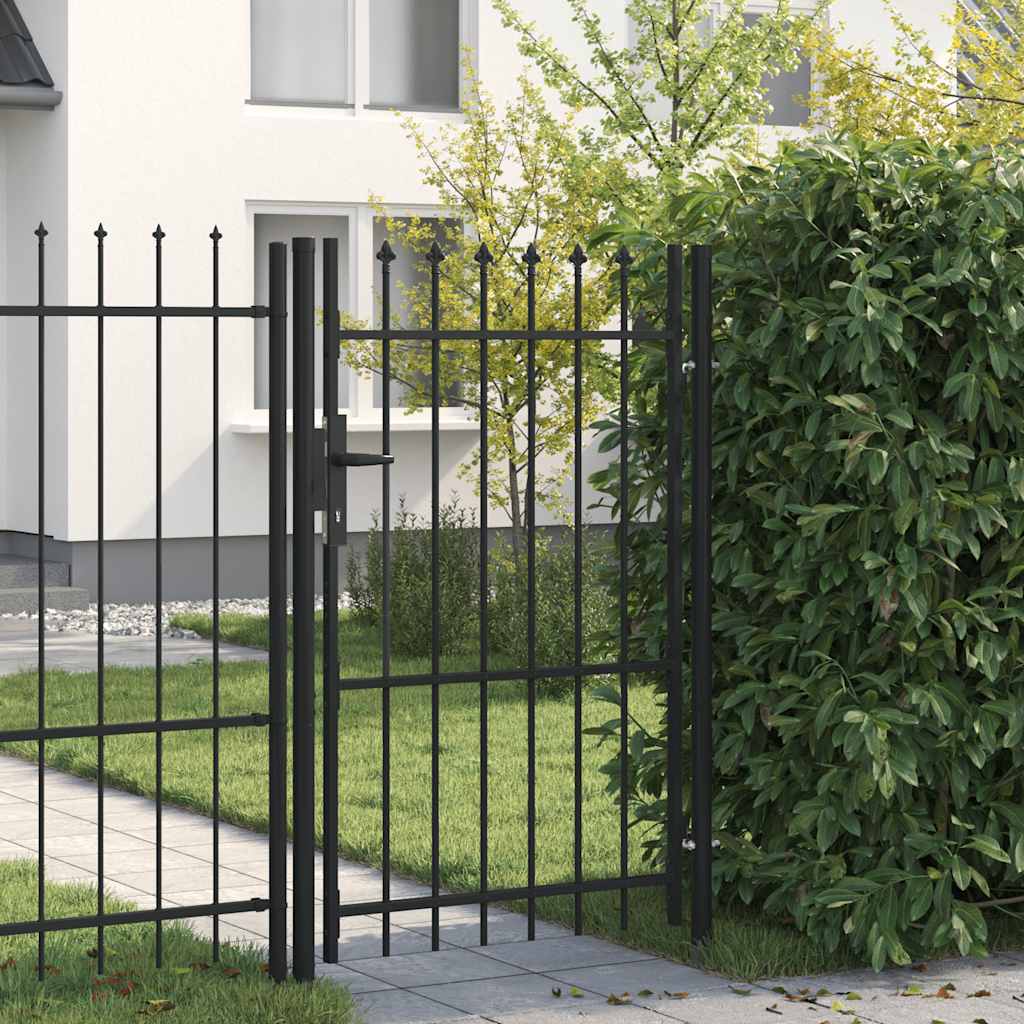 vidaXL Poartă de gard cu o ușă, vârf ascuțit, negru, 1 x 1,5 m, oțel