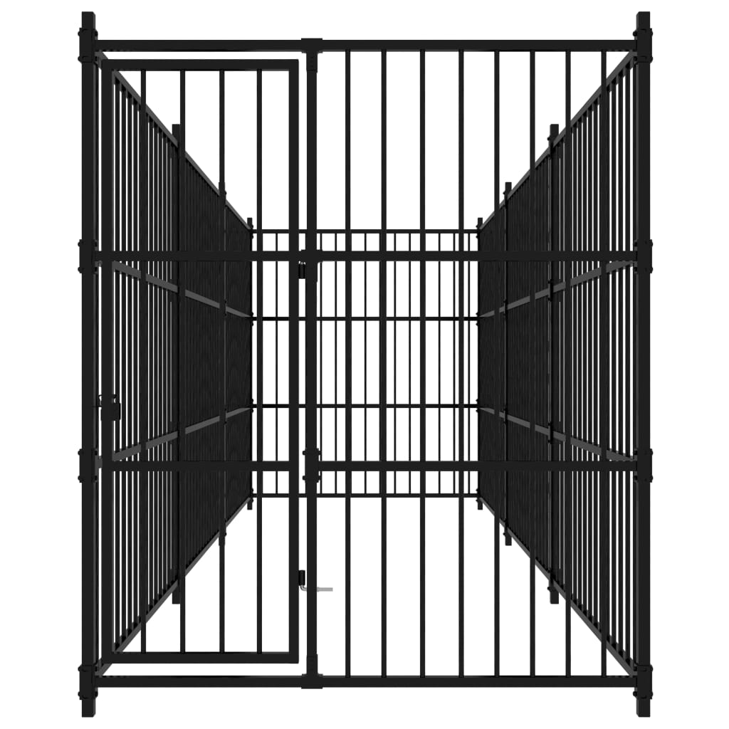 Chenil d'extérieur en acier noir pour chien - Panneaux à barreaux - 450x150x185 cm - 7m²