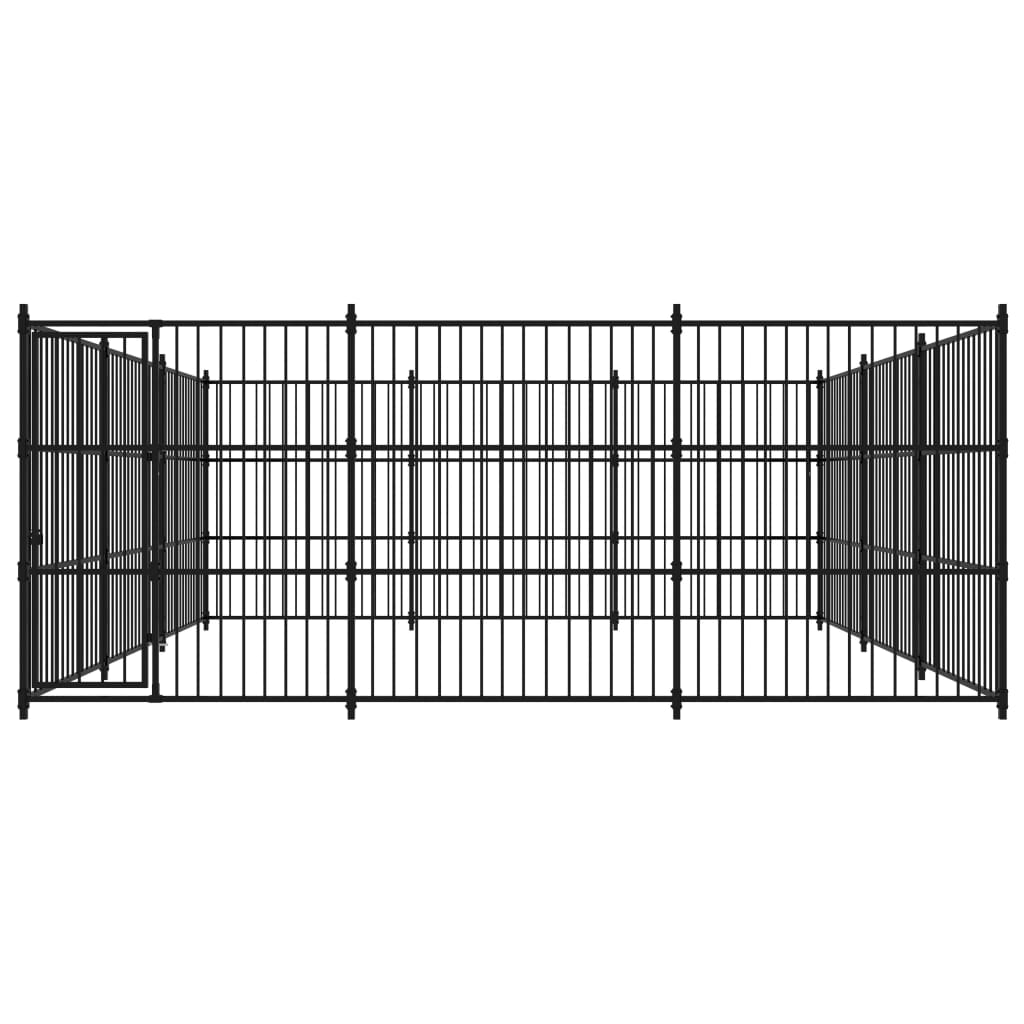 Chenil d'extérieur en acier noir pour chien - Panneaux à barreaux - 450x450x185 cm - 20m²