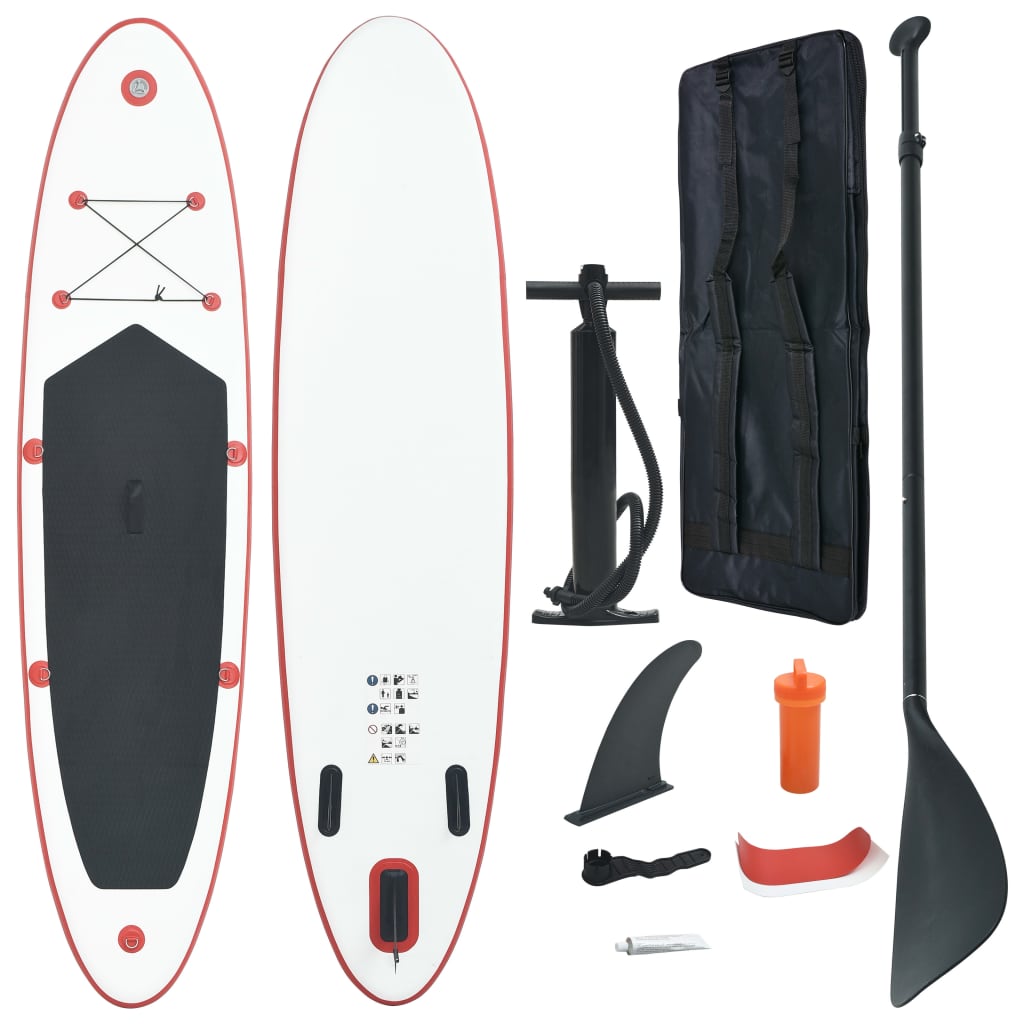 vidaXL Set placă stand up paddle SUP surf gonflabilă, roșu și alb vidaXL imagine model 2022