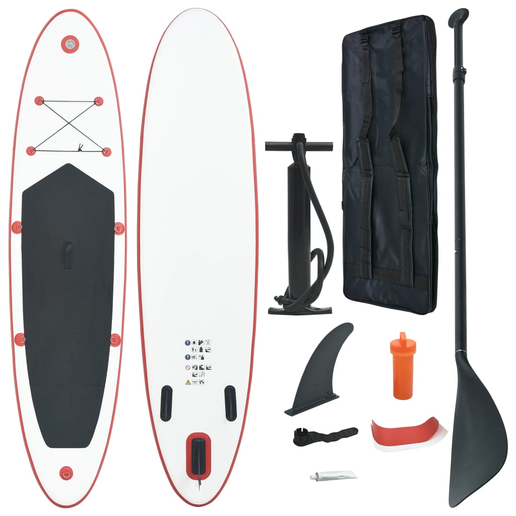 vidaXL Set placă stand up paddle SUP surf gonflabilă, roșu și alb aer