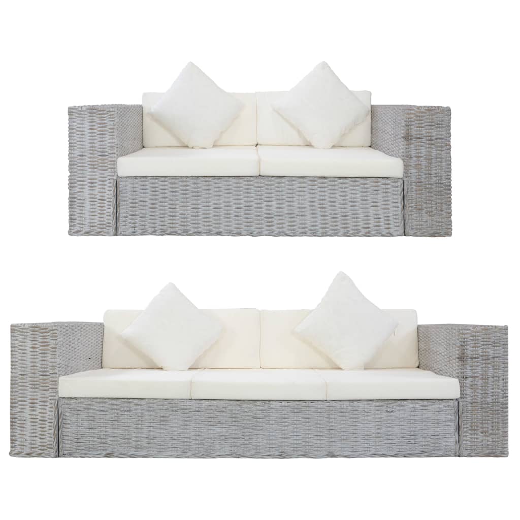 vidaXL Set de canapea cu perne, 2 piese, gri, ratan natural