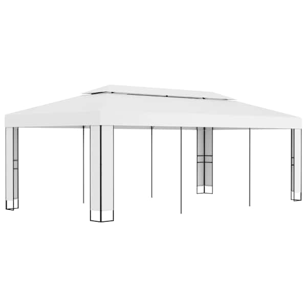 vidaXL varjualune, topeltkatusega, 3 x 6 m, valge