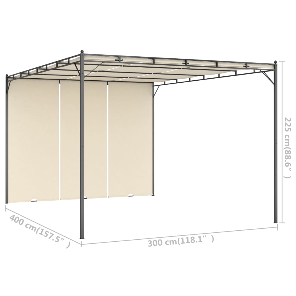 krémszínű kerti pavilon oldalfüggönnyel 4 x 3 x 2,25 m